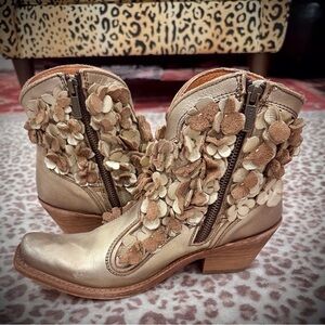 LIBERTY Black Floral Embellished Gold Ankle Boots